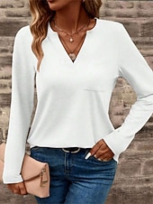 ieftine tricou simplu-Pentru femei Topuri imbracate Buzunar Culoare solidă Simplu Elegant femei Stilat Manșon Lung În V Topuri obișnuite Zilnic Muncă Ieșire Negru Alb Roz Îmbujorat Trifoi Kaki Toamnă Iarnă