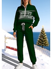 baratos Fatos de treino-Natal Mulheres Moletom Suéter Roupa de corrida Com Cordão Zíper Jaquetas e Calças Para Esporte Conjunto de roupa atlética Conjuntos Primavera Vinho Azul Marinho Escuro Casual Exercite-se Exterior