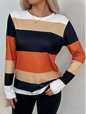 economico T-shirt a righe e geometrico-Per donna Maglietta Stampato Grafico Geometrico A righe Vintage Moda Elegante Manica Lunga Girocollo Top Regolari Quotidiano Weekend Arancione Primavera Autunno Inverno
