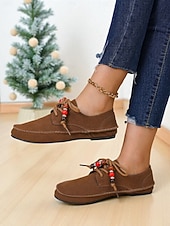 preiswerte Damenschnürschuhe-Rote Mokassin-Loafer für Damen mit Perlenschnürsenkeln – gemütliche Urlaubs-Slipper für Damen – ideal für Weihnachten, Winterkomfort und entspannte Tage