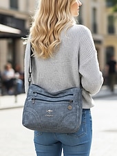 billiga Crossbodyväskor-Damväska i brunt konstläder med flera dragkedjefickor, vintage avslappnad axelväska, lätt axelväska för dagligt bruk, resor och shopping