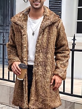 preiswerte Herrenjacken &amp; Herrenmäntel-Herren Winterjacke Kunstpelzmantel Urlaub Täglich Thermowarm Fleece Herbst Winter Einfach Mode Streetwear Revers Lang Kamel Dunkelgrau Schwarz Weiß Gelb Jacken