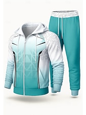 Недорогие спортивные костюмы-Муж. Толстовка Спортивный костюм Спортивный костюм из двух частей Кулиска Застегнуться Геометрический принт Наборы одежды Осень Зима Синий Назначение На открытом воздухе Путешествия Легкость Мода