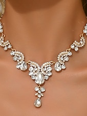 abordables Collar de mujer-Collar llamativo de lágrima de cristal para mujer, elegante joya vintage con diamantes de imitación para bailes Gatsby y bodas. &amp;fiestas nocturnas