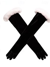 economico Guanti da donna-guanti natalizi da donna in velluto rosso con finiture in pelliccia sintetica, elegante accessorio natalizio per feste di Natale e riunioni festive