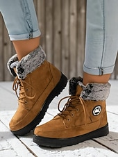 olcso Hó- és téli csizma-női bordó műszőrmével bélelt hótaposó – meleg téli csizma kültéri karácsonyi tevékenységekhez és hideg időben való viseletre