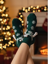Недорогие Женские носки-Женский рождественский комплект носков, 4 пары, снежинка &amp;Зимние носки с оленями и помпонами, уютные вязаные короткие праздничные носки для подарков, дома &amp;рождественские вечеринки