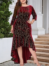 Damskie Puszysta Aksamitna sukienka Graficzny Półgolf Długi rękaw Wiosna Jesień Elegancja Moda Nowoczesny Sukienka maxi Formalny Święta Sukienka tanie Sukienki-Damskie Puszysta Aksamitna sukienka Graficzny Półgolf Długi rękaw Wiosna Jesień Elegancja Moda Nowoczesny Sukienka maxi Formalny Święta Sukienka