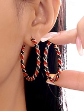 お買い得  レディースイヤリング-レディースクリスマスフープイヤリング、赤と緑のツイストデザイン、合金素材、ホリデーパーティーやギフトに最適