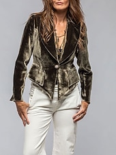 economico Blazer e Completi-Per donna Blazer Blazer di velluto Confortevole Tasca Moda Semplice Feste Festa / Sera Casuale Corto Regolare Collo ripiegato Vestibilità regolare Manica Lunga Capispalla blu navy Nero Vino Primavera