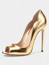 preiswerte Peep Toe Pumps-Damen Pumps mit goldenem Peep Toe und hohem Absatz, elegante Partyschuhe mit metallischem Stilettoabsatz für Weihnachtsfeiern, Abendveranstaltungen &amp;formelle Anlässe