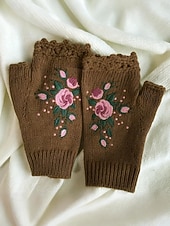 levne Dámské rukavice-Dámské vánoční vyšívané rukavice – květinový vzor se včelami, materiál bavlněná příze, dostupné v několika barvách, ideální pro zimní svátky a slavnostní příležitosti
