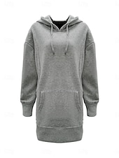 economico Felpe ed abiti sportivi-Per donna Mini Abito Abito a Tubino Casual Vacanza Uscire Vestibilità comoda Tinta unica Manica Lunga Con Cappuccio Giallo Vino Blu Grigio Primavera Autunno Inverno