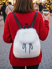 abordables Sacs à Dos de Mode-Sac à dos en fausse fourrure pour femme, sac à dos élégant avec cordon de serrage pour une tenue décontractée, matière en peluche douce, parfait pour un usage quotidien et les tenues d'hiver
