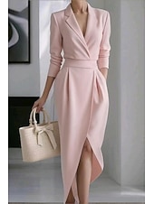 preiswerte Abschlusskleider-Halloween Damen Midikleid Wickelkleid Figurbetontes Kleid Elegant Urlaub Lässig Schmale Passform Einfach Langarm V Ausschnitt Weiß Rosa Blau Frühling Herbst Winter