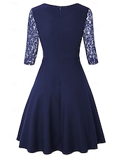 cheap Plain Dress-Women's Mini Dress A Line Dress Elegant Party Cocktail Outdoor Party Wedding Lace Patchwork Regular Fit Solid Color 3/4 Length Sleeve Square Neck Pink Wine Red