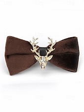 billige Juletilbehør-Herresløyfe i fløyel med gullfarget hjortehode, elegant justerbar halskjede i flere farger, perfekt til julefester, bryllup og formelle høytidsarrangementer