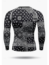 Недорогие Футболки и майки для бега-Муж. Компрессионная футболка Футболка для бега Пэчворк 3D печать Длинный рукав Футболка Футболка Весна Осень Геометрический принт Быстровысыхающий Сжатие видеоизображений Для тренировки Power Flex