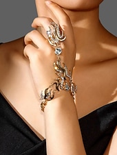 cheap Women&#039;s Bracelet-Women&#039;s Gold Rhinestone Hand Chain Bracelet Ring Set, Luxury Statement Jewelry with Crystal Flames Design, Perfect for Parties, Galas &amp; Evening Events