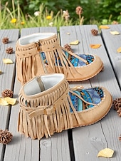 dames mocassinlaarzen met franjes en kleurrijke etnische print, casual enkellaarsjes voor herfstoutfits en festivals &dagelijks gebruik voordelige Enkel laarzen-dames mocassinlaarzen met franjes en kleurrijke etnische print, casual enkellaarsjes voor herfstoutfits en festivals &dagelijks gebruik