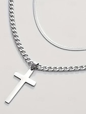 tanie Biżuteria męska-Męski naszyjnik z krzyżem ze stali nierdzewnej, trwała biżuteria łańcuszkowa, stylowy prezent chrześcijański na Boże Narodzenie, imprezę i do noszenia na co dzień