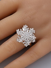 Недорогие Женские кольца-женское рождественское вращающееся кольцо в форме снежинки, регулируемое золотое и серебряное персонализированное украшение из кристаллов, элегантное праздничное коктейльное кольцо, идеально подходит для вечеринок и подарков