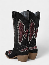 Недорогие Ковбой и западные ботинки-Женские ковбойские сапоги в стиле вестерн из зеленой замши с вышивкой и массивным каблуком — модные ковбойские сапоги в стиле бохо для рождественских фестивалей, уличной моды и повседневных мероприятий