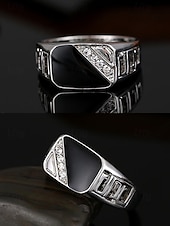 billige Menns smykker-Herrering i legering med svart onyx og zirkondetaljer, vintage geometrisk statement-smykke for fester, bryllup og hverdagsbruk
