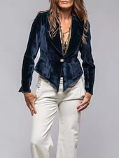 economico Blazer e Completi-Per donna Blazer Blazer di velluto Confortevole Tasca Moda Semplice Feste Festa / Sera Casuale Corto Regolare Collo ripiegato Vestibilità regolare Manica Lunga Capispalla blu navy Nero Vino Primavera