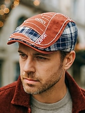 abordables Accessoires de Noël-Casquette plate à carreaux en coton pour homme, chapeau gavroche vintage en lierre avec coupe ajustable, cadeau de Noël élégant pour les tenues décontractées et les voyages en plein air