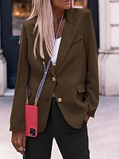 cheap Blazers &amp; Suits-Women's Blazer Comfortable Pocket Buttons Active Plain Outdoor Vacation Going out Weekend Regular Turndown Regular Fit Long Sleeve Outerwear Black White Wine Fall Winter