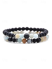 cheap Men's Jewelry-Men's Christmas Gift Natural Stone Beaded Bracelet Set, Multi-Color, Unique Matte &amp; Polished Stones, Stylish Accessory for Holiday Parties, Casual Wear and Festive Occasions