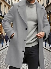 levne Pánský trenčkot-Pánské Kabát Trenčkot Dlouhý trenčkot Dovolená Denní Podzim Zima Polyester Větruvzdorné Zahřívací Svrchní oděvy Oblečení Módní Klasické Bez vzoru Kapsy Klopa Jednořadové sako s jedním knoflíkem