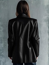 preiswerte Kunstlederjacken-Damen Kunstlederjacke Hemdjacke Jacke Winddicht Warm Reißverschluss Tasche Knöpfe Elegant Mode Klassisch Modern Einfarbig Urlaub Arbeit Straße Lässig Einreihig Lang Revers Lässiger Schnitt Langarm