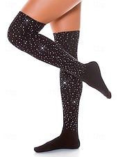 Χαμηλού Κόστους Γυναικείες κάλτσες-Γυναικείες κάλτσες μέχρι τους μηρούς με διακόσμηση στρας, λαμπερά ελαστικά καλσόν για γιορτές και πάρτι