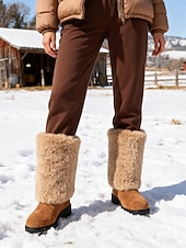 cheap Snow &amp; Winter Boots-Women's Burgundy Faux Fur Mid-Calf Winter Boots – Warm Santa-Style Snow Boots for Christmas, Holiday Outfits and Outdoor Wear
