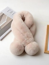 preiswerte Schals für Damen-Weihnachtsschal aus Kaninchenfellimitat für Damen mit Bommeln, weiches und kuscheliges Winteraccessoire für Feiertagspartys und als Geschenk