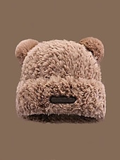 tanie Kapelusze damskie-Damska świąteczna czapka nausznik z futerkiem w kształcie misia, wielofunkcyjne, przytulne, zimowe nakrycie głowy z pomponami, stylowy i ciepły dodatek świąteczny