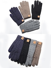 Недорогие Мужские перчатки-Мужские перчатки для сенсорных экранов с флисовой подкладкой, теплые и уютные вязаные перчатки для зимы, идеальный рождественский подарок