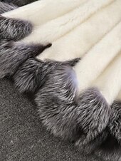 billige Pels &amp; Lær-Dame Fuskepels Hold Varm Bekvem Lapper Lomme Knapper Pelskrage Mote Fargeblokk utendørs Feriereise Ferie Ut på byen Lang Med hette Normal Langermet Yttertøy Svart Hvit Høst Vinter