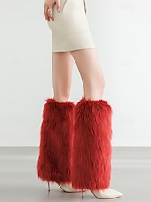 abordables Chaussettes pour femmes-Jambières en fausse fourrure pour femmes, couvre-bottes moelleux jusqu&#039;aux genoux, accessoires de costumes de fête d&#039;hiver élégants, tenues de Noël et de vacances