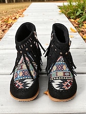 dames mocassinlaarzen met franjes en kleurrijke etnische print, casual enkellaarsjes voor herfstoutfits en festivals &dagelijks gebruik voordelige Enkel laarzen-dames mocassinlaarzen met franjes en kleurrijke etnische print, casual enkellaarsjes voor herfstoutfits en festivals &dagelijks gebruik