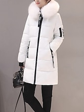 preiswerte Steppjacken-Damen Wintermantel Daunenjacke Warm Bequem Reißverschluss Tasche Lässig Einfarbig Urlaub Alltagskleidung Ausgehen Wochenende Lang Mit Kapuze Normale Passform Langarm Oberbekleidung Schwarz Weiß Rosa