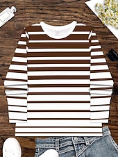 Χαμηλού Κόστους Τι-shirt με ρίγες και γεωμετρικά σχέδια-Γυναικεία Μπλουζάκι Στάμπα Ombre Γραφική Γεωμετρικό Βίντατζ Μοντέρνα Στυλάτο Μακρυμάνικο Στρογγυλή Ψηλή Λαιμόκοψη Στρογγυλή Λαιμόκοψη Κανονικά μπλουζάκια Καθημερινά Σαββατοκύριακο Καφέ