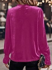 economico Bluse Eleganti-Per donna Velluto Elegant Elegante Blusa Arricciato Semplice Vintage Elegante Manica Lunga Girocollo Top Regolari Quotidiano Ferie Uscire Blu Verde militare Verde Rosa Autunno Inverno