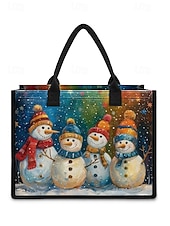 Sac fourre-tout imprimé bonhomme de neige de Noël pour femme, sac à bandoulière en toile grande capacité, sac à main pour cadeaux de vacances d'hiver pour femmes abordables Sacs de Noël-Sac fourre-tout imprimé bonhomme de neige de Noël pour femme, sac à bandoulière en toile grande capacité, sac à main pour cadeaux de vacances d'hiver pour femmes