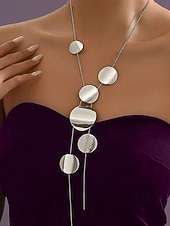 abordables Collier pour femme-Collier long à pendentif disque géométrique pour femme – bijou minimaliste moderne à superposer pour soirées élégantes, événements formels et mode quotidienne