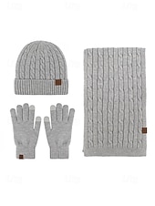 economico Cappelli da donna-Set unisex di cappello, sciarpa e guanti natalizi con guanti touchscreen, vari colori, perfetto per la moda invernale e come regalo per le feste