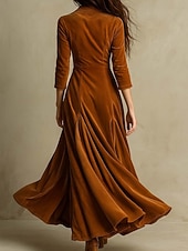 preiswerte Einfaches Kleid-Damen Maxikleid A Linie Kleid Lässig Täglich Schlank Einfach Langarm V Ausschnitt Braun Herbst Winter