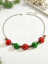 tanie Naszyjnik damski-damski świąteczny naszyjnik ze stopu z czerwonymi i zielonymi dzwoneczkami, ozdobą w kształcie płatka śniegu, idealny do świątecznej mody i jako prezent